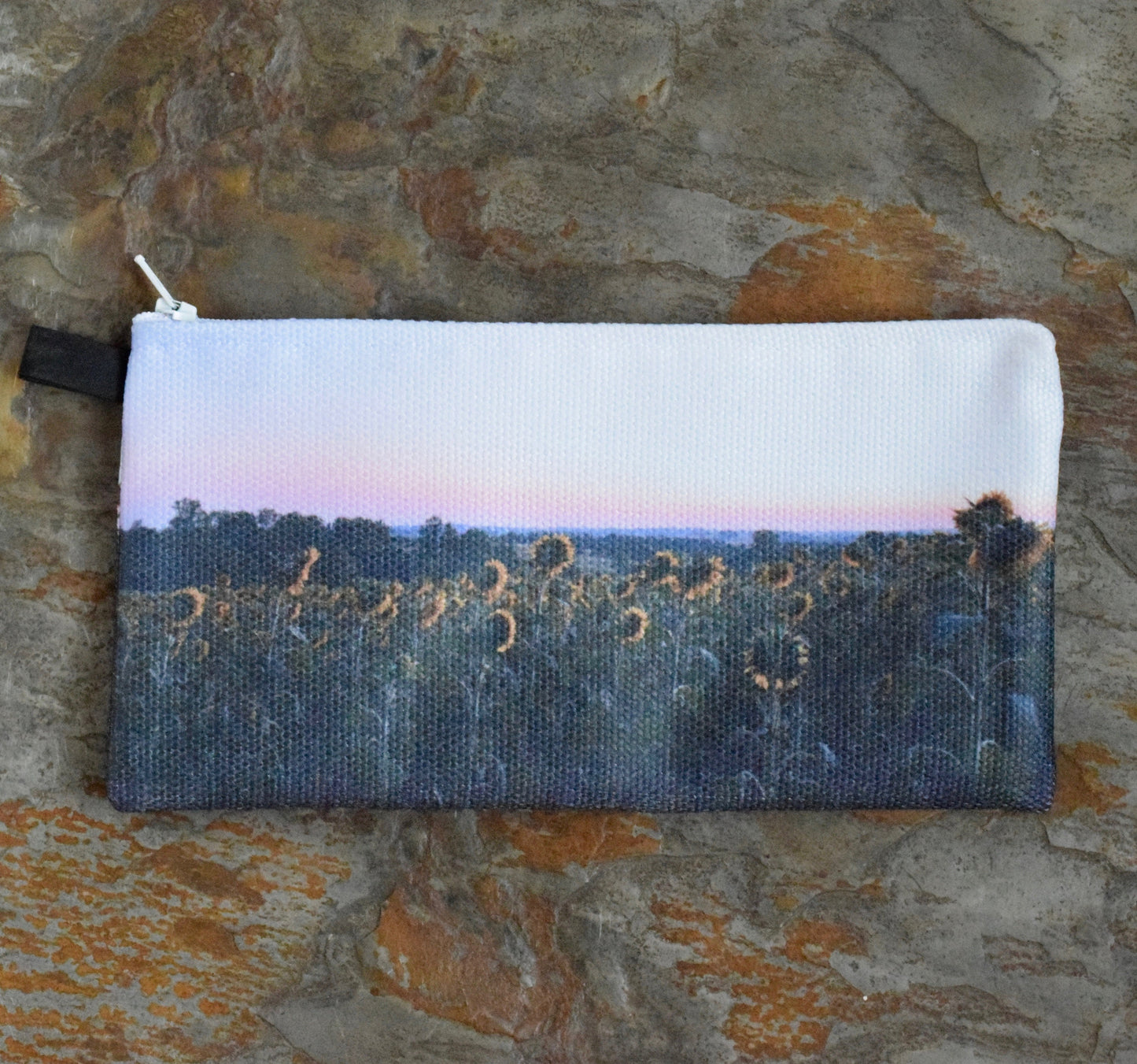 Sunflower Makeup Bag - Small Makeup Bag with Sunflowers at Sunset