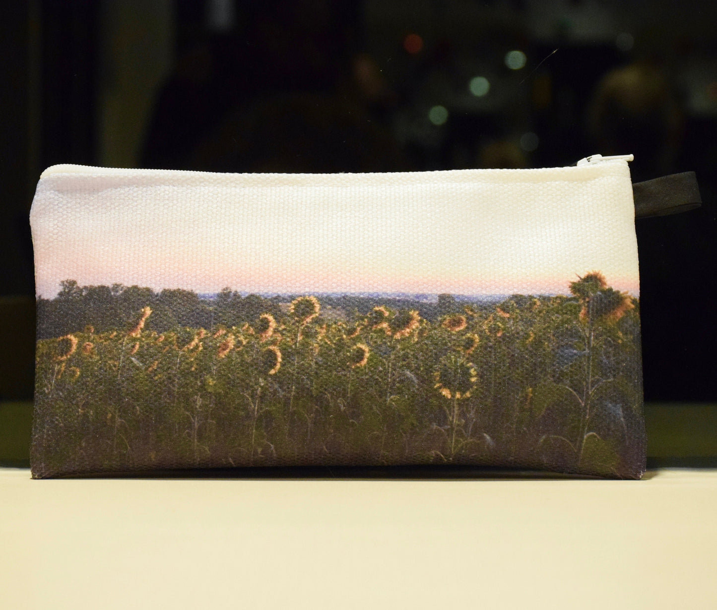 Sunflower Makeup Bag - Small Makeup Bag with Sunflowers at Sunset
