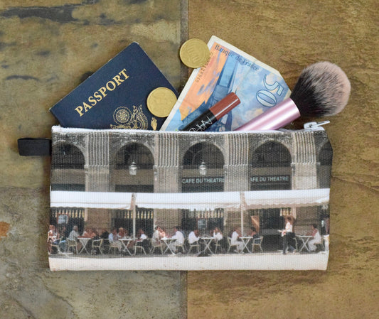 Paris Makeup Bag - Small Makeup Bag with Paris Cafe du Theatre