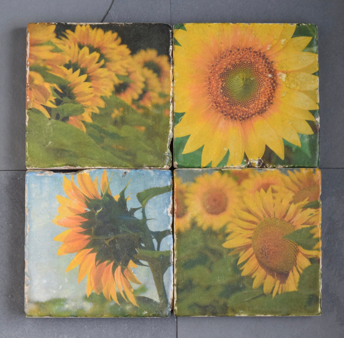 Sunflower Stone Coasters - Set of 4 Sunflower Drink Coasters