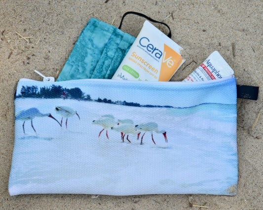 Florida Makeup Bag - Small Makeup Bag Gulf Coast White Ibis Birds